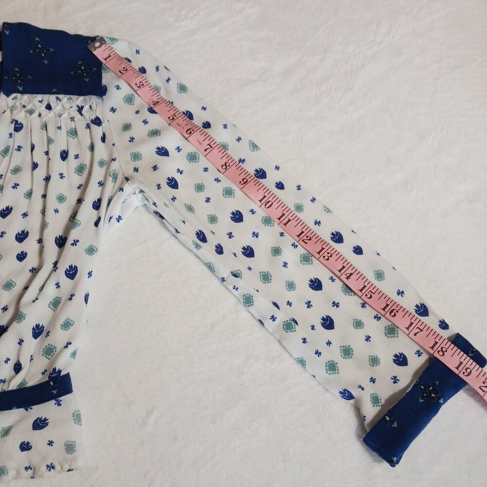 Free People Top, Size S, Wrap Front, Long Sleeve, White/Blue, Smocking, Boho - Picture 15 of 15